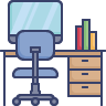 office, desk, computer, monitor, chair, furniture, furnishing, interior, decor_96px